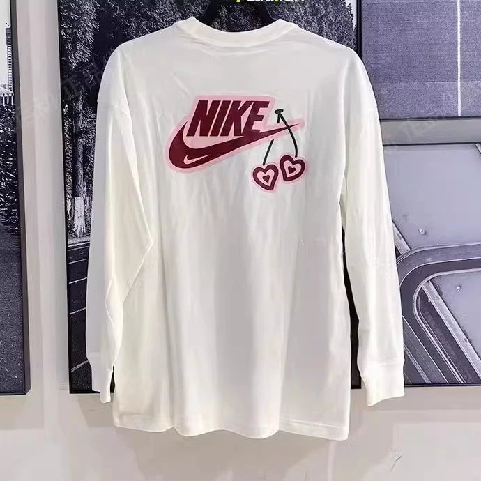 Nike Women's Spring and Autumn Sports Casual Love Embroidered Long-Sleeved Knitted Cotton Loose Breathable Top FD9933