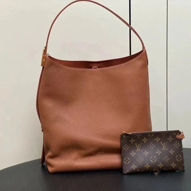 Louis Vuitton LV Women's Bag Top version 【Maximum Version】Duobao Leather Goods24s New M24974Brown 100% Leather Shopping Bag Series LowKeyHobo Medium Handbag hobo Tote Bag M24856Black M24974Brown M25022Beige