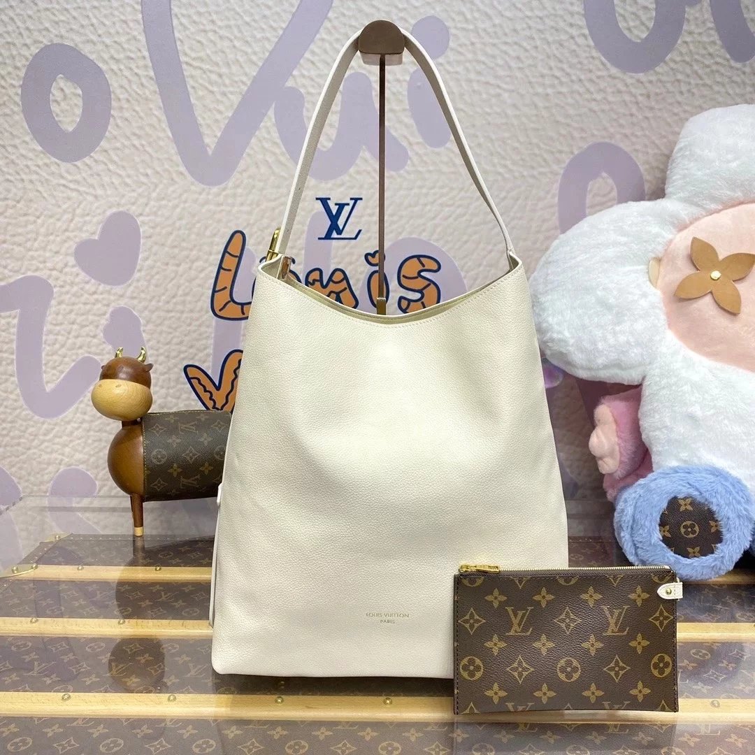 Louis Vuitton LV Women's Bag Top version 【Maximum Version】Duobao Leather Goods24s New M24974Brown 100% Leather Shopping Bag Series LowKeyHobo Medium Handbag hobo Tote Bag M24856Black M24974Brown M25022Beige
