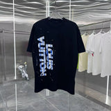 Louis Vuitton LV T-shirt Vertical Letter Print on the Chest logo round Neck Short Sleeve25ss New Pure Cotton Unisex Style T T-shirt OS Loose Fit Base Shirt Half Sleeve T-Shirt Top Half Sleeve