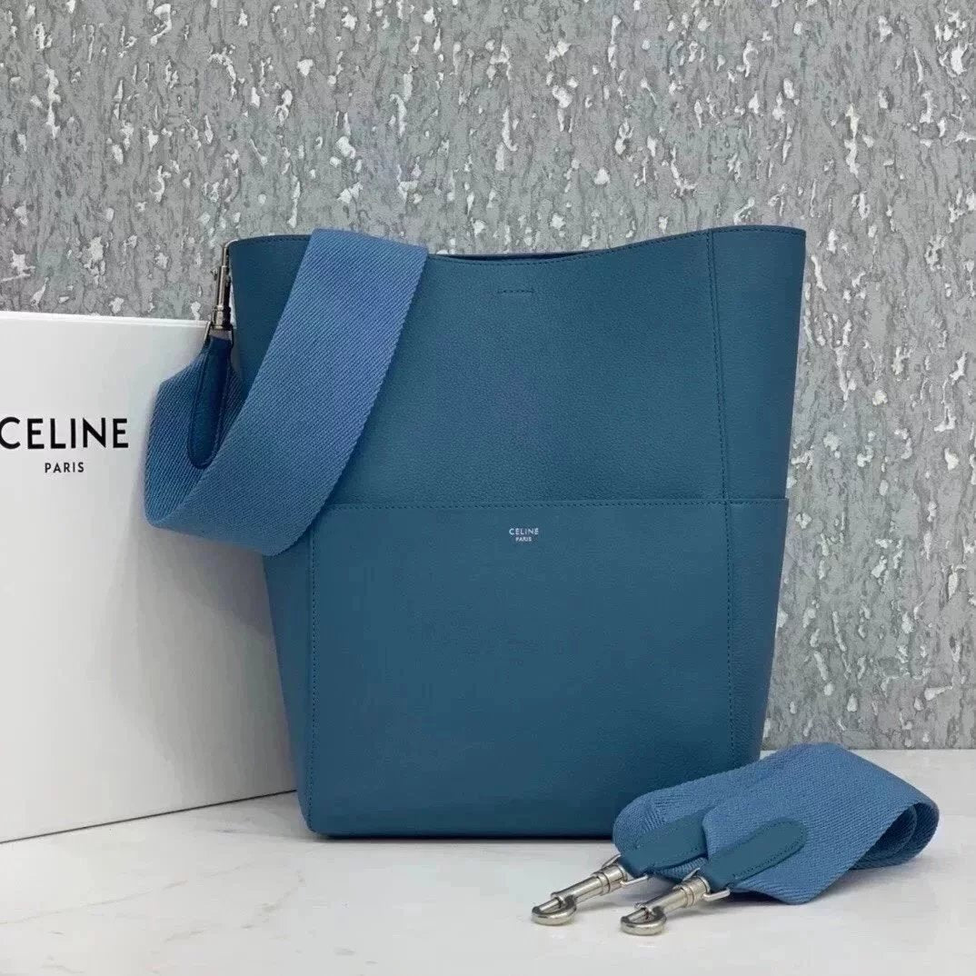 Celine women's bag Top version 【Level Surrogate Shopping】Large Size SeauSangleBucket Large Bucket Bag tote Tote Bag Litchi Grain Cowhide Commuter Bag Celine Women's Bag Mummy Bag sangle Bucket Bag Large