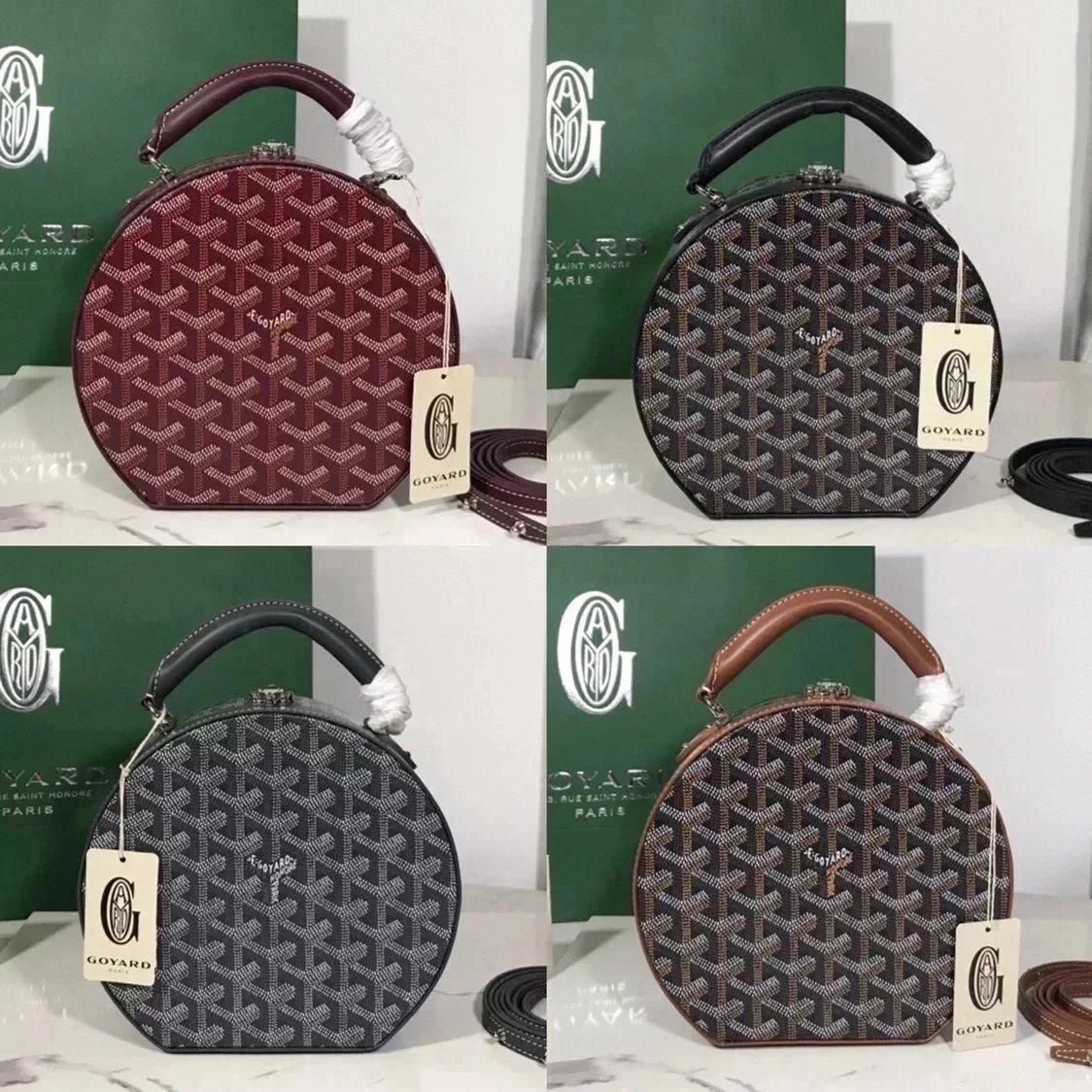 Goyard Bag Top version [Original Leather]Home Classic Alto Handbag round Box Bag Hat Box Bag Presbyopic round Pie Bag Men's and Women's Same Style One Shoulder Bag Messenger Bag Couple Women's Bag