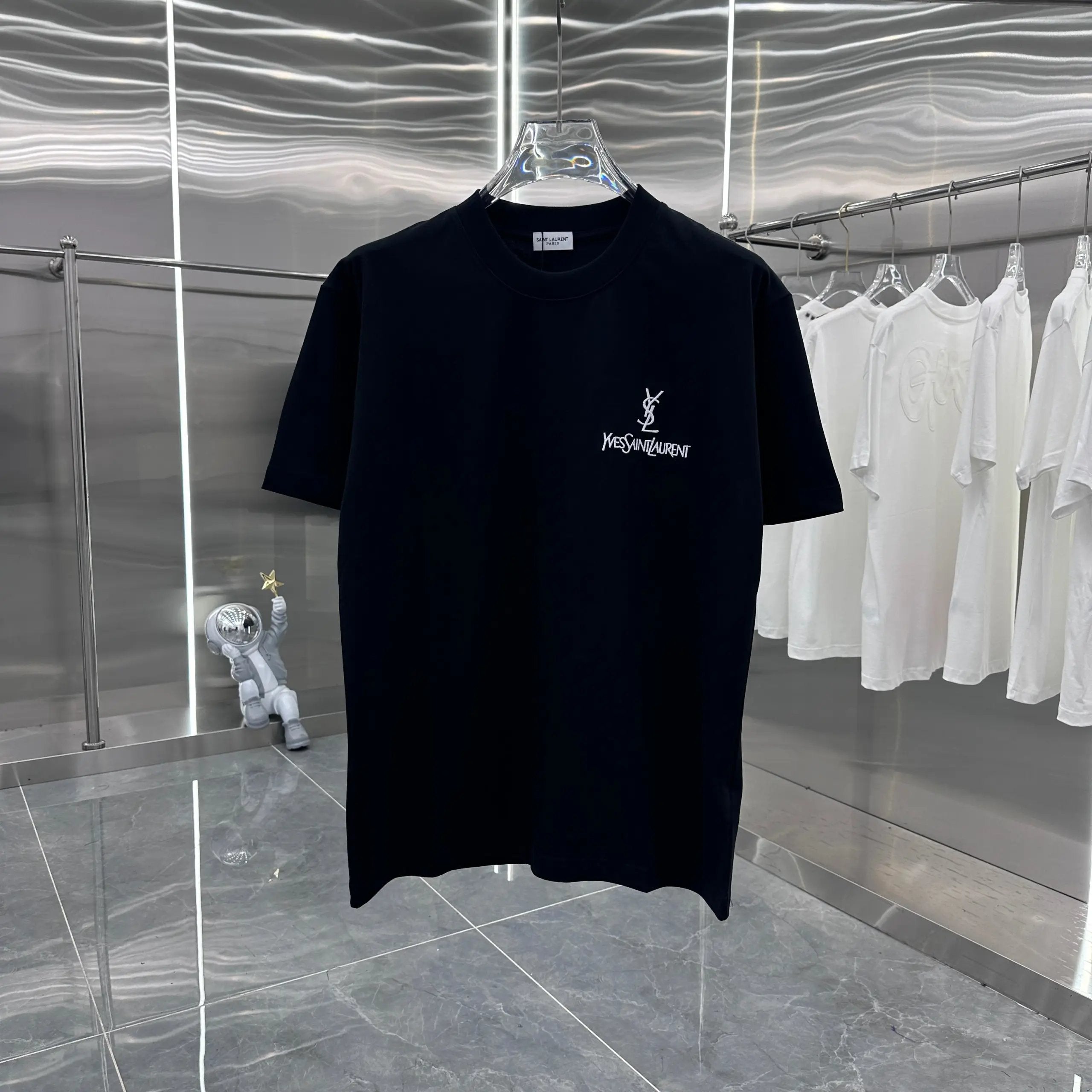 YSL T-shirt Embroidered Brand Logo on the Chest logo round Neck Short Sleeve25ss New Pure Cotton Unisex Style T Casual T-Shirt Base Layer Shirt OS Loose Fit Half Sleeve Top Plus Size