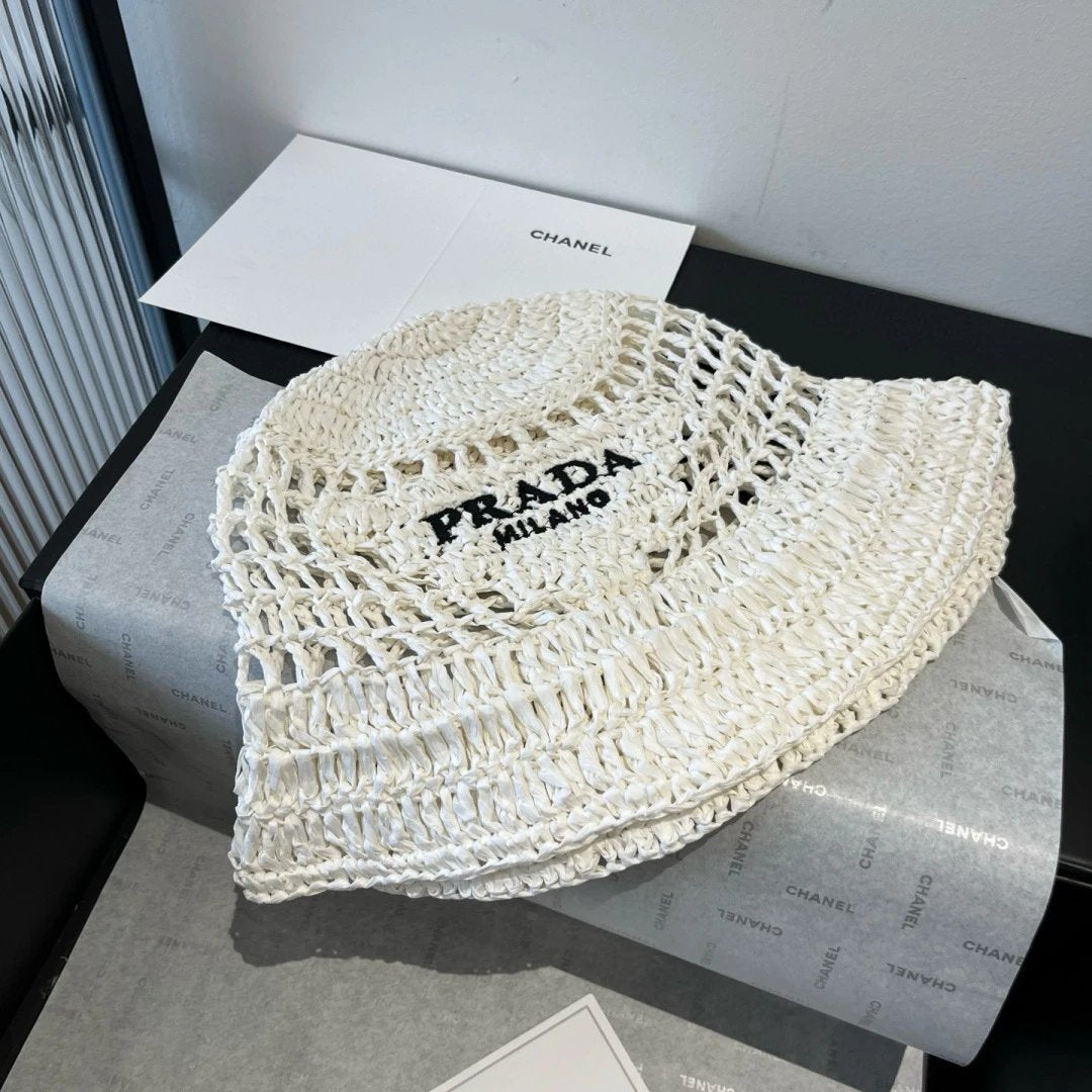 PRADA Hat Embroidery logo Fisherman Hat Casual Sun Protection Face Covering UV Protection Outdoor Versatile Flat Top Bucket Hat