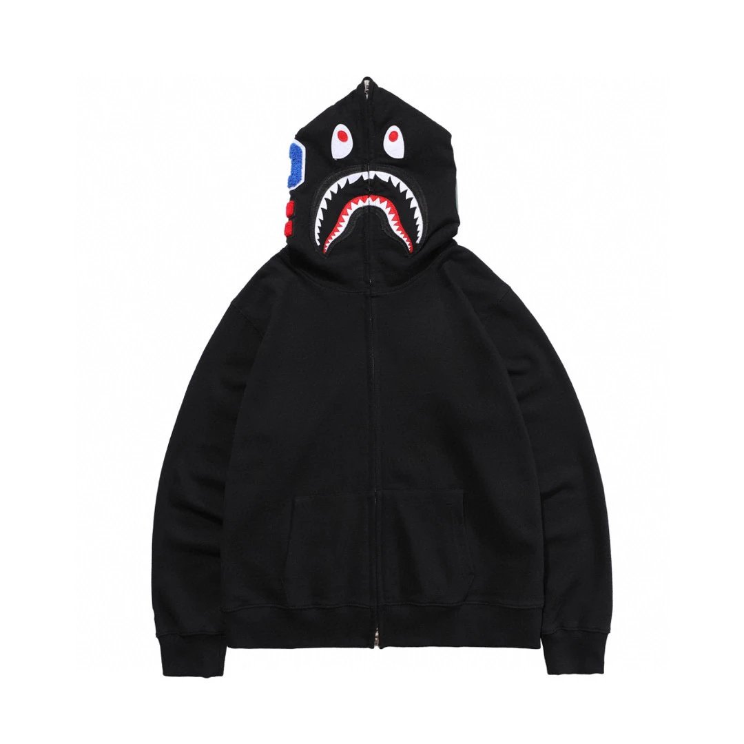 Bape Hoodie Top Version Correct Version Japanese Style Fashion Brand Camouflage Shark Head Hooded Sweater Loose Fleece-lined Limited Coat for Men and Women