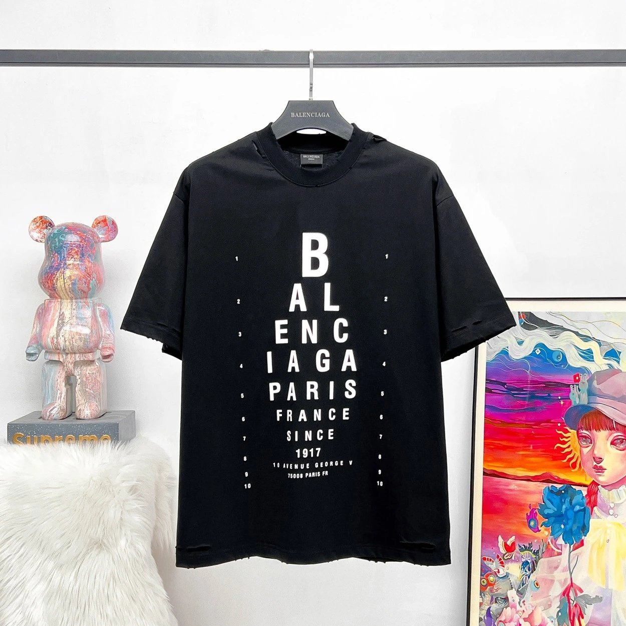 Balenciaga T-shirt Alphabet Vision Chart Print logo round Neck Short Sleeve25ss New Pure Cotton Unisex Style T T-shirt OS Loose Fit Base Shirt Top Half Sleeve T-Shirt