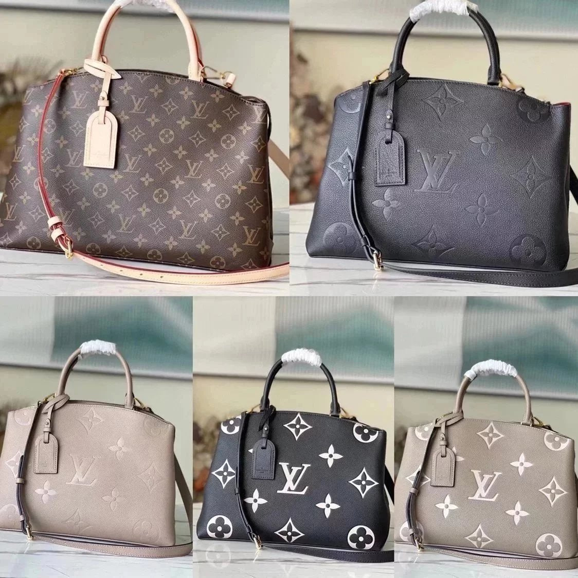 Louis Vuitton LV Women's Bag Top version M45811Black Gray Old huaGrandPalais Handbag Grain Leather Embossed Travel Bag Shoulder Crossbody Handbag Hand-Held Elbow Bag Women's Bag