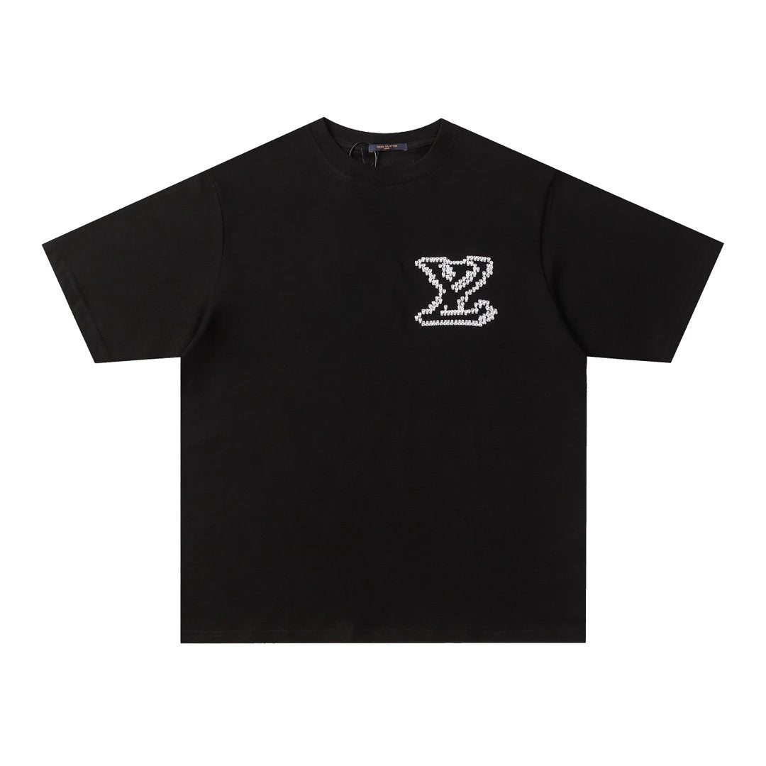 Louis Vuitton LV T-shirt Large Chest Graffiti Embroidery Logo LOGO round Neck Short Sleeve25ss New Pure Cotton Unisex Style T Casual T-Shirt Base Layer Shirt OS Loose Fit Half Sleeve Top Plus Size