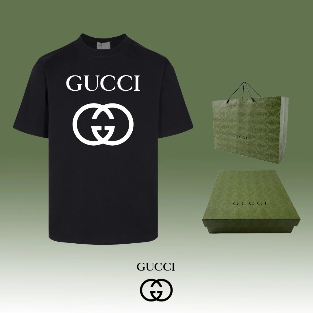 Gucci T-shirt Double-breasted G Large Letter Print logo round Neck Short Sleeve25ss New pure cotton T Unisex T-Shirt OS Drop Shoulder Loose Fit Base Shirt Top T-Shirt Short Sleeve