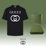 Gucci T-shirt Double-breasted G Large Letter Print logo round Neck Short Sleeve25ss New pure cotton T Unisex T-Shirt OS Drop Shoulder Loose Fit Base Shirt Top T-Shirt Short Sleeve