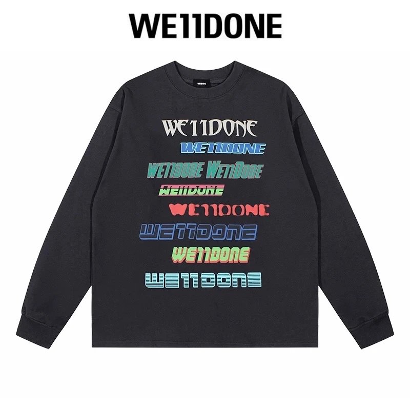 We11done Hoodie Top Version Zhao Lusi Yang Mi Long Sleeve T T-shirt Color Graffiti Letters Gradient Spring and Autumn