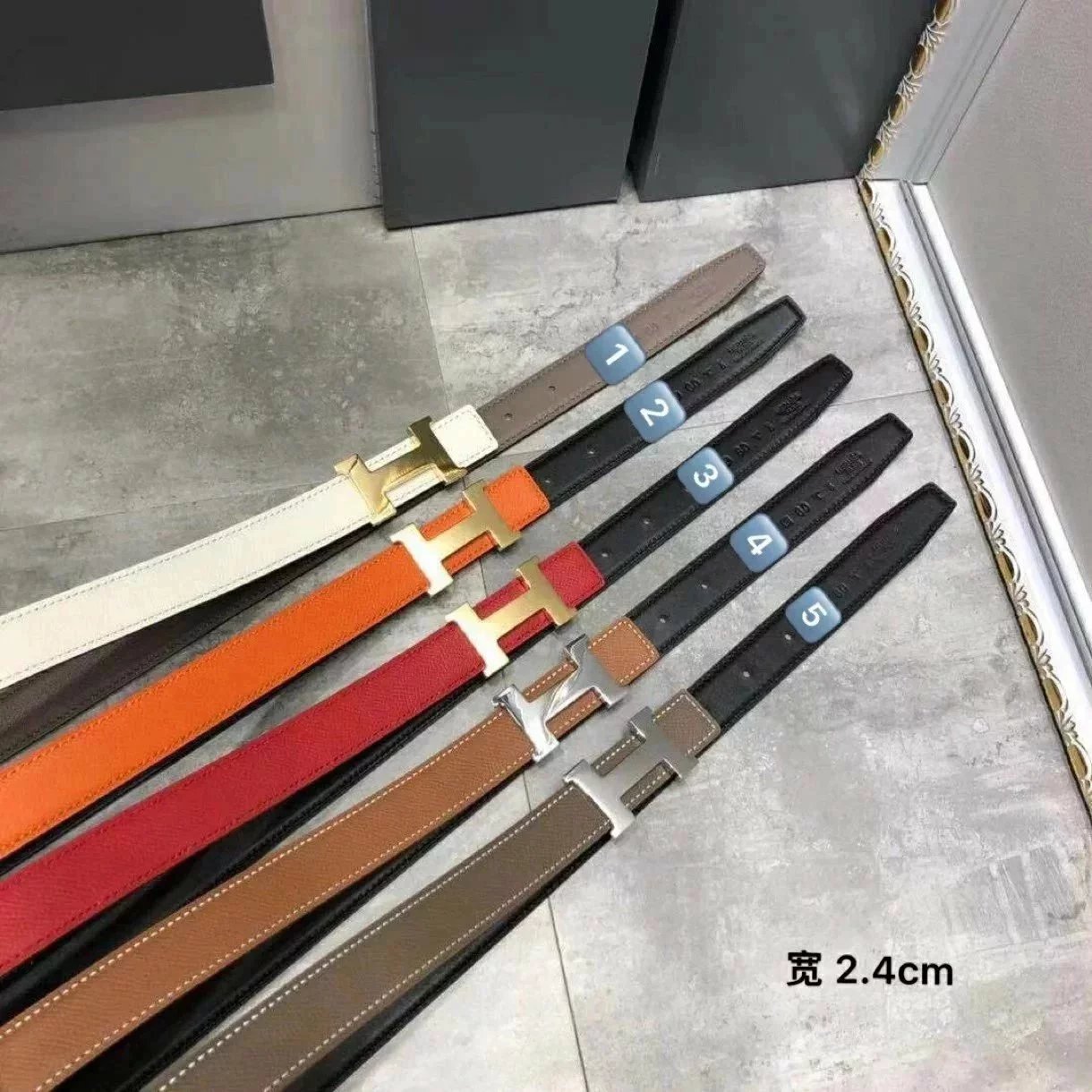 Hermes Belt Top version High Quality Women's Belt First Layer Calfskin Double-Sided Letters h Buckle Casual All-Match Belt2.4cm