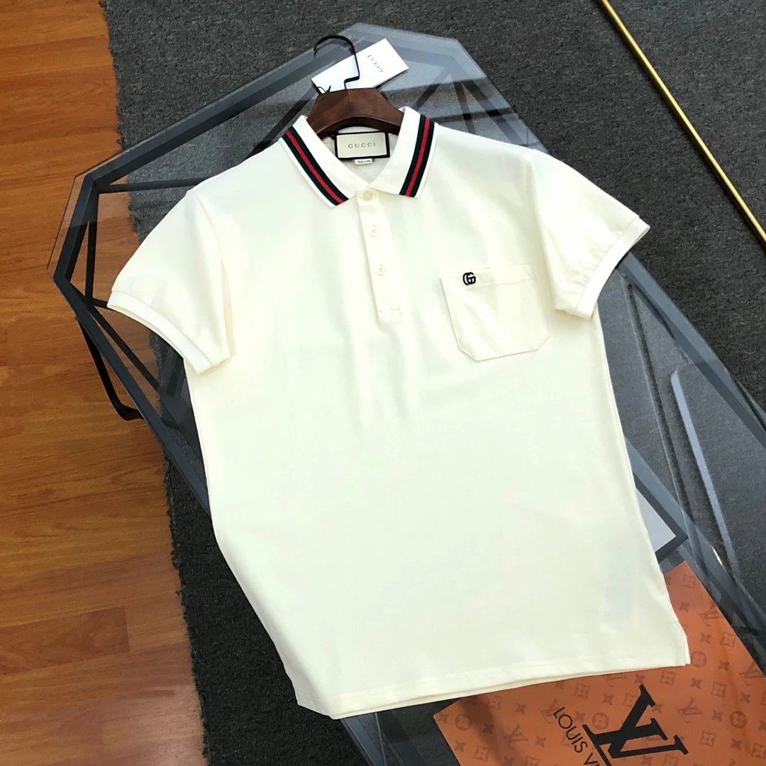Gucci T-shirt 2025Spring and Summer New Classic Striped Embroidery POLO Short Sleeve Turn-down Collar Shirt Unisex Summer Solid Color Loose Fit T Business Commuter Short Sleeve Shirt Plus Size