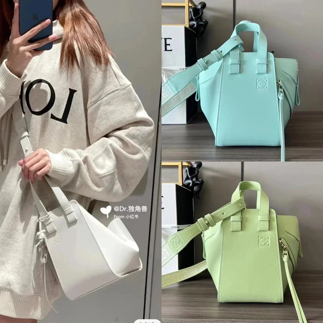 LOEWE Women's Bag Top version 【Super Original Leather】2023Latest Hammock Bag Small Size Satin Cow Leather PuzzleEdge Handbag New Size Hammock Embroidered Wide Shoulder Strap Hammock Bag Small Size24cm Shopping Bag Mummy Bag Vegetable Basket Bag Handbag Me