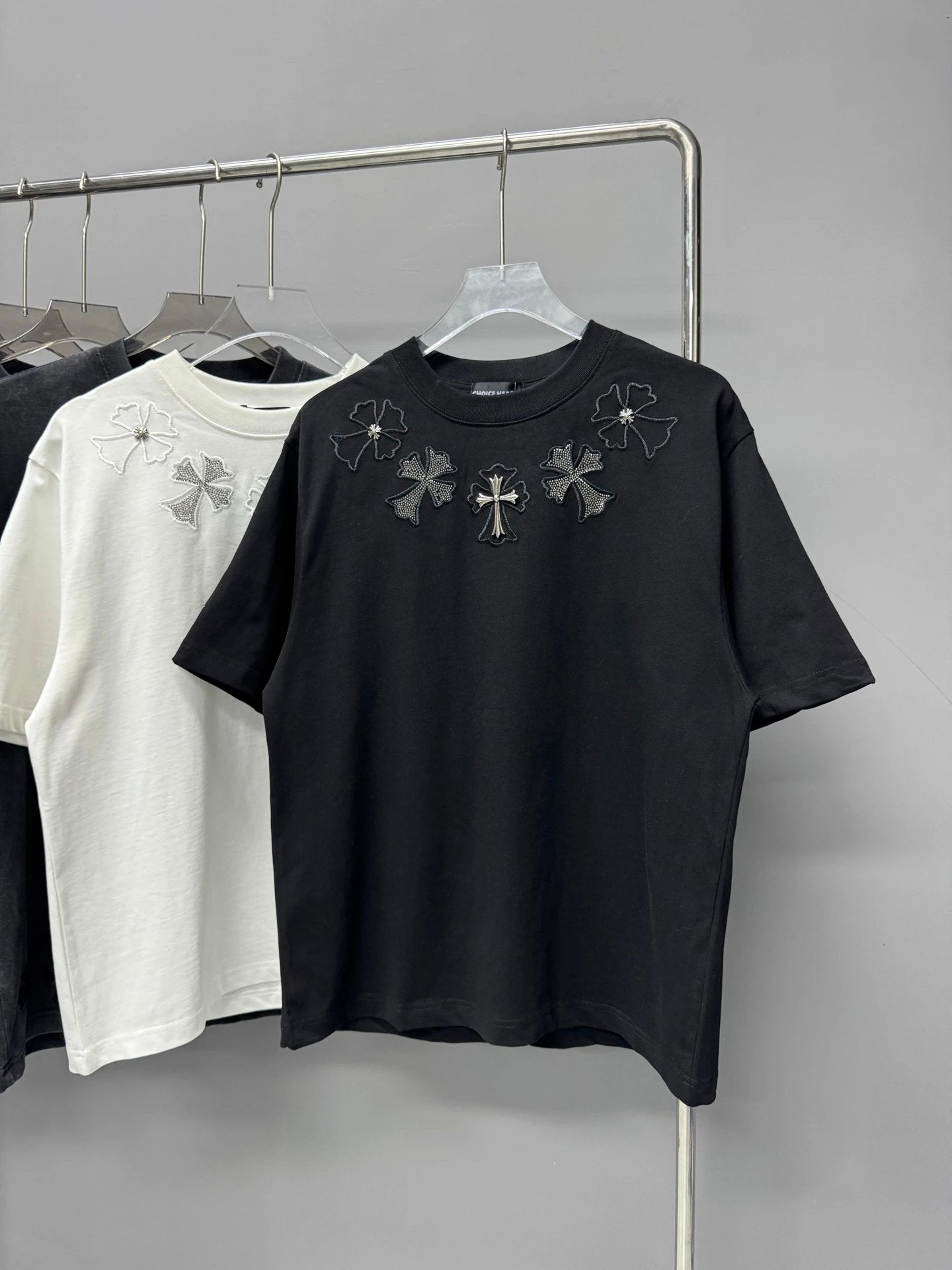 Chrome Hearts T-shirt Hotfix Rhinestone Hardware logo round Neck Short Sleeve25ss New pure cotton T Unisex T-Shirt OS Loose Fit Base Shirt Top Half Sleeve T-Shirt