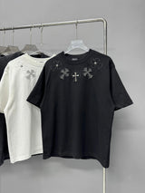 Chrome Hearts T-shirt Hotfix Rhinestone Hardware logo round Neck Short Sleeve25ss New pure cotton T Unisex T-Shirt OS Loose Fit Base Shirt Top Half Sleeve T-Shirt