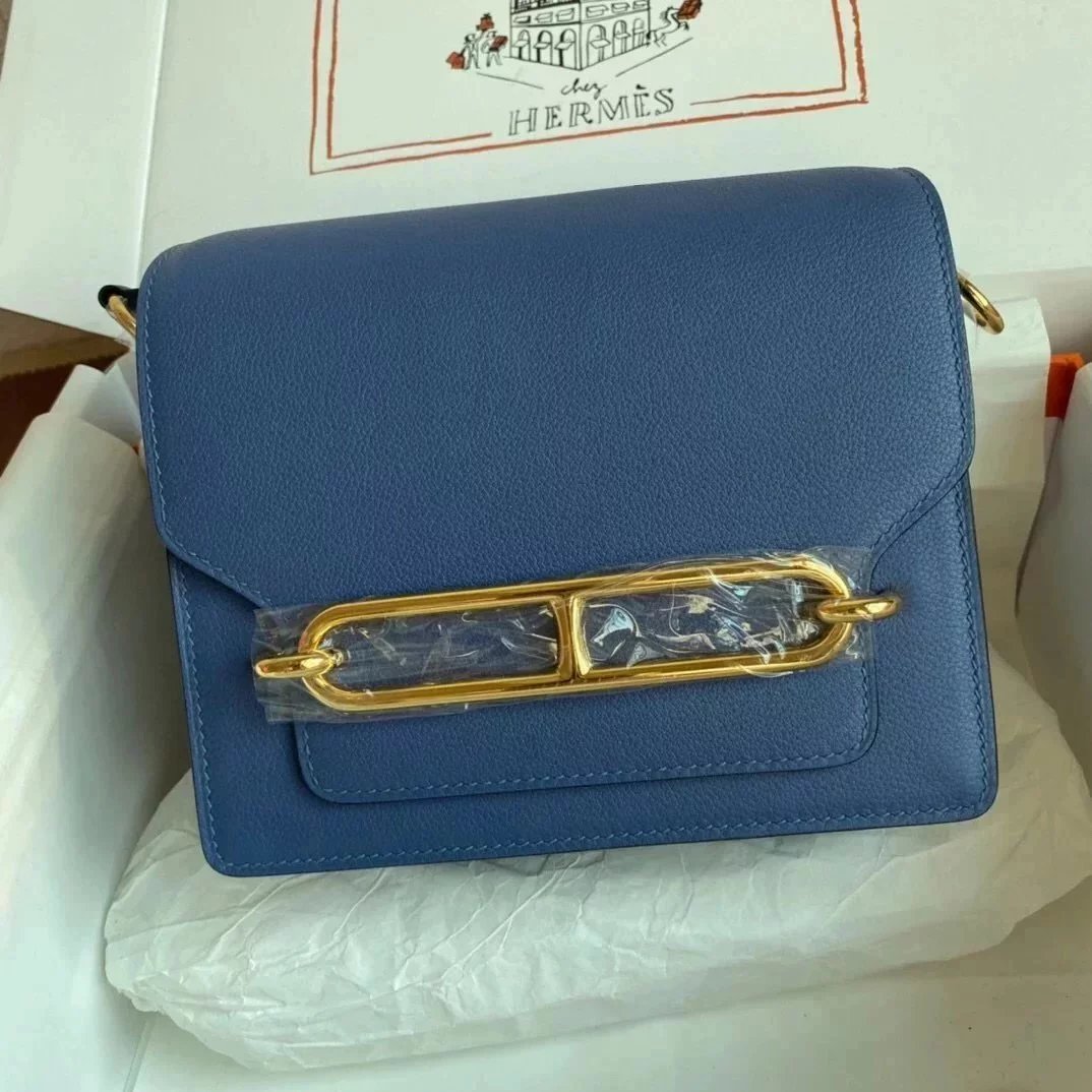 Hermes women's bag Top version Customized Real Shot Small Square Bag Pig Nose Bags Roulis19CMevercolor Leather Pig-Shaped Bun Gold Buckle Silver Buckle Flap Shoulder Messenger Bag Yang Mi Same Style Women Bag