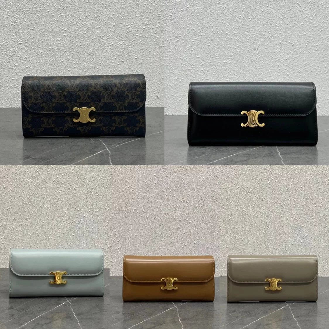 Celine Wallet Top version 【Super Original Leather】Counter Synchronous Arc De Triomphe Wallet Long Wallet Women's Handbag Clutch Purse Cowhide Leather Wallet