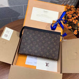 Louis Vuitton LV Wallets/Clutches Top version New upgrade version PochetteVoyage Medium Handbag Men's Clutch Clutch Bag M61692Black Flower M44466Presbyopic M41696Coffee color lattice M69535Black and Gray