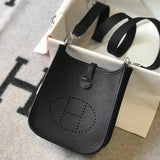 Hermes women's bag Top version New Beeswax Thread Sewing Handmade EvelyneminiH Home Mini Calfskin Hollow-out Evlin Bag Letter Punching Bag Elephant Gray Golden Brown Milkshake White and Black Shoulder Crossbody Buckle Women's Bag