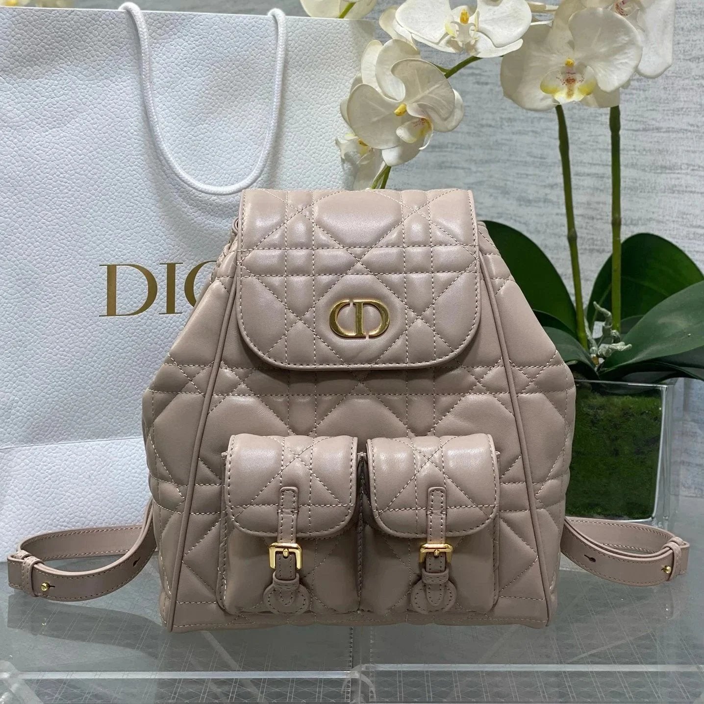 Dior Travel Bag Top version 【Surrogate Shopping Grade Original Leather Matching Leather】Synchronous Packaging24Autumn and Winter New Caro Backpack Rattan Plaid Women's Schoolbag Frog Backpack Women's Handbag Backpack mini Schoolbag Backpack Women's Bag