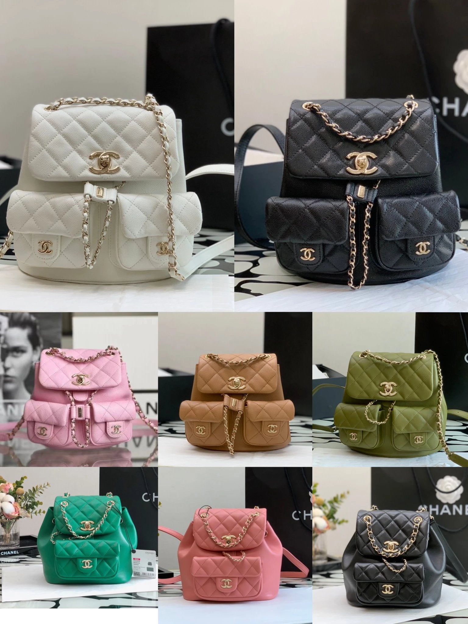 Chanel Backpack Bag Top version 【Level Surrogate Shopping】Wind23Latest Early Spring Vacation Series Duma Backpack Original Sheepskin Lychee Pattern Cowhide Leather Backpack Shiralee Vintage Bag vintage Schoolbag Duma Frog Small Backpack School Bag Women's