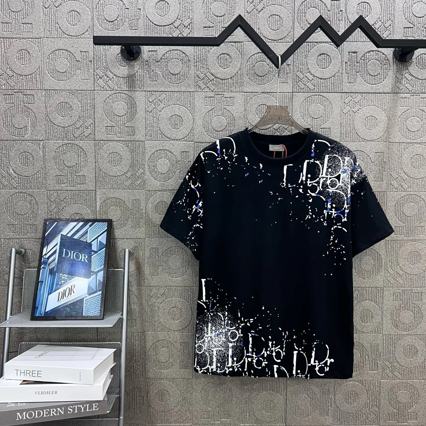 Dior T-shirt Chest Letter Graffiti Ink Splash Print logo round Neck Short Sleeve25ss New Pure Cotton Unisex Style T T-shirt OS Loose Fit Base Shirt Half Sleeve T-Shirt Top Half Sleeve