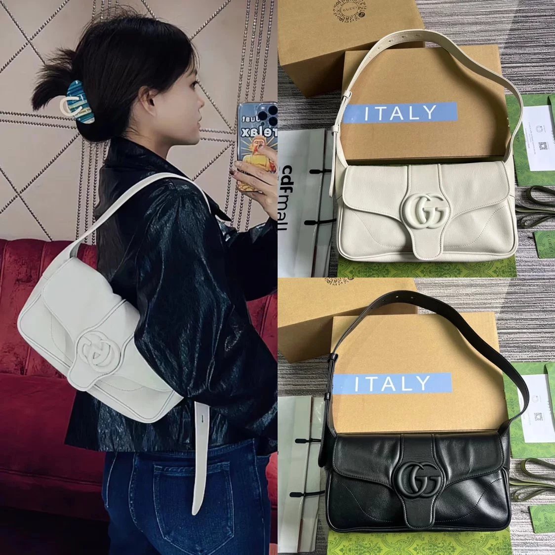 Gucci Women's Bag Top version 【Surrogate Shopping-Level Treasure Item】23Autumn and Winter New SoftAphrodite Series Small Size Backpack softhobo Soft Leather Underarm Bag Soft Cowhide Original Leather Customized One-Shoulder Portable Underarm Women's Bag76