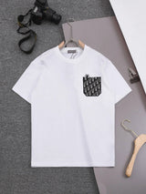 Dior T-shirt Pocket-sized Logo round Neck Short Sleeve25ss New Pure Cotton Unisex Style T T-shirt Base Shirt Tee Shirt OS Loose design