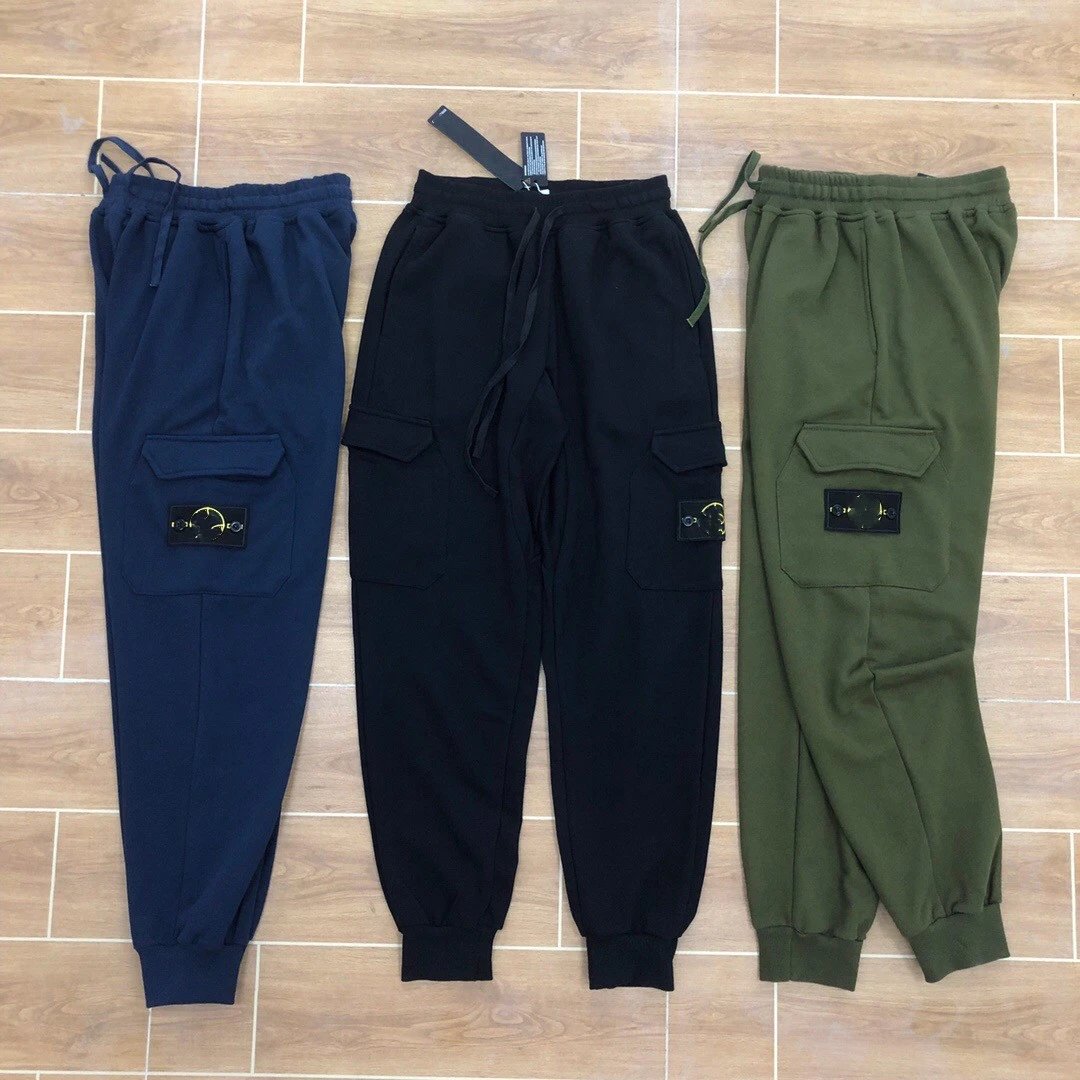 Stone Island Sweatpants Spring and Autumn New European and American Fashion Brand Side Seam Label Double Pocket Terry Drawstring Sweatpants Men and Women Same Style Loose Solid Color Casual Pants