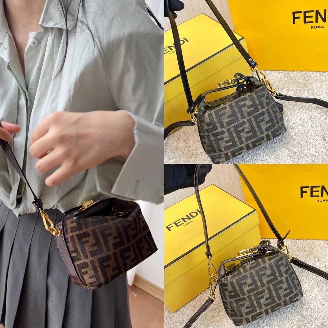 FENDI Women's Bag Top version New Mini Presbyopic Women's Bag Vintage Zhonggu Lunch Box Bag Women's Original Single Portable Cosmetic Bag Shoulder Crossbody Bag