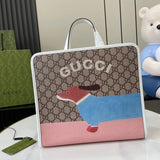 Gucci Women's Bag Top version 【**Version】2023New Children's Printing Series Tote Bag Pink Jason Pattern2024New Children's Bags Tote Package Vegetable Basket Bag605614New Sausage Dog Bichon LADYBIRD