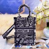 Dior Women's Bag Top version 2022New Surrogate Shopping Grade Booktotemini Latest Vertical Mini Tote Bag Vintage Presbyopic Blue Embroidered Tiger Zoo Leopard Print Shopping Bag Shoulder Messenger Handbag Women's Bag