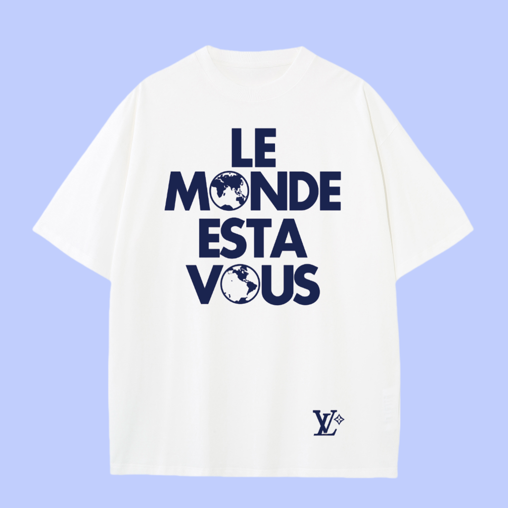 Louis Vuitton LV T-shirt Chest Earth Slogan Print logo round Neck Short Sleeve25ss New pure cotton T Unisex T-Shirt OS Loose Fit Base Shirt Top Half Sleeve T-Shirt