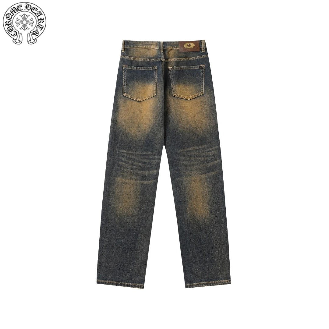 Chrome Hearts Jeans Nostalgia24New Cross Hardware Couple Style Washed Stretch Jeans Autumn Winter New Unisex Loose Casual Wide Leg High Waist Pants