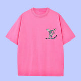 Louis Vuitton LV T-shirt Back Graffiti Sunflower Print logo round Neck Short Sleeve25ss New Pure Cotton Unisex Style T T-shirt OS Loose Fit Base Shirt Half Sleeve T-Shirt Top Half Sleeve