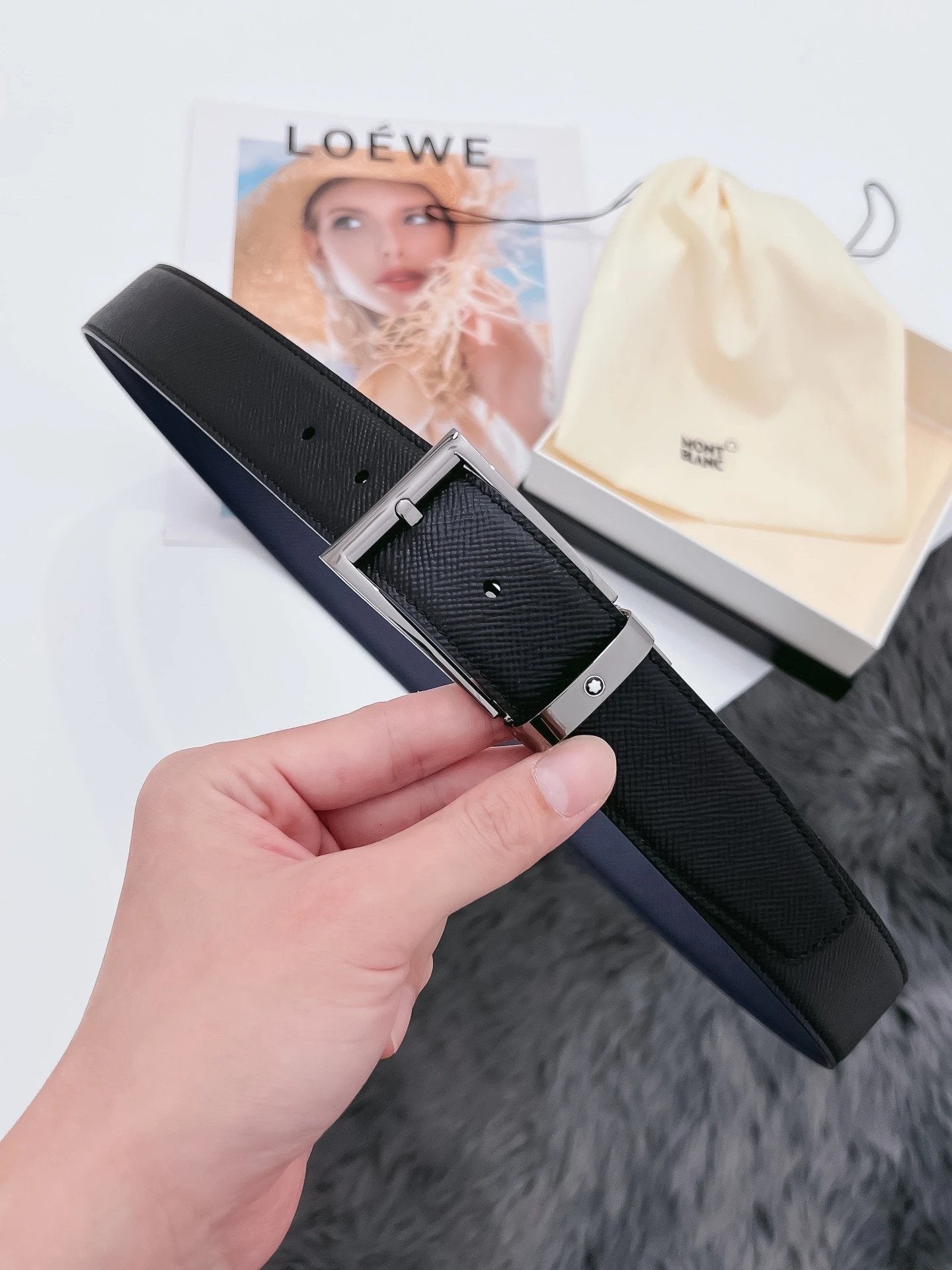 Montblanc Belt Top version Business Casual Belt Belt High Quality Double-Sided Head Layer Cowhide with Steel Buckle Men's Leather Belt Fashion All-Match Business Belt Double-Sided Available3.5