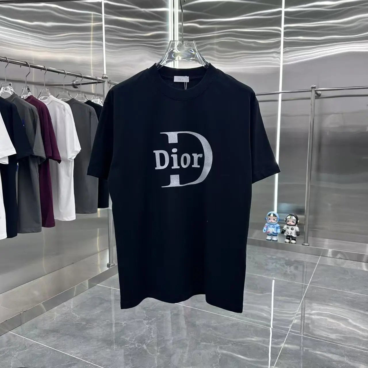 Dior T-shirt Chest Water Drop Ripple Embossing logo round Neck Short Sleeve25ss New pure cotton T Unisex T-Shirt OS Drop Shoulder Loose Fit Base Shirt Top T-Shirt Short Sleeve