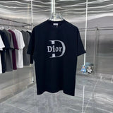 Dior T-shirt Chest Water Drop Ripple Embossing logo round Neck Short Sleeve25ss New pure cotton T Unisex T-Shirt OS Drop Shoulder Loose Fit Base Shirt Top T-Shirt Short Sleeve