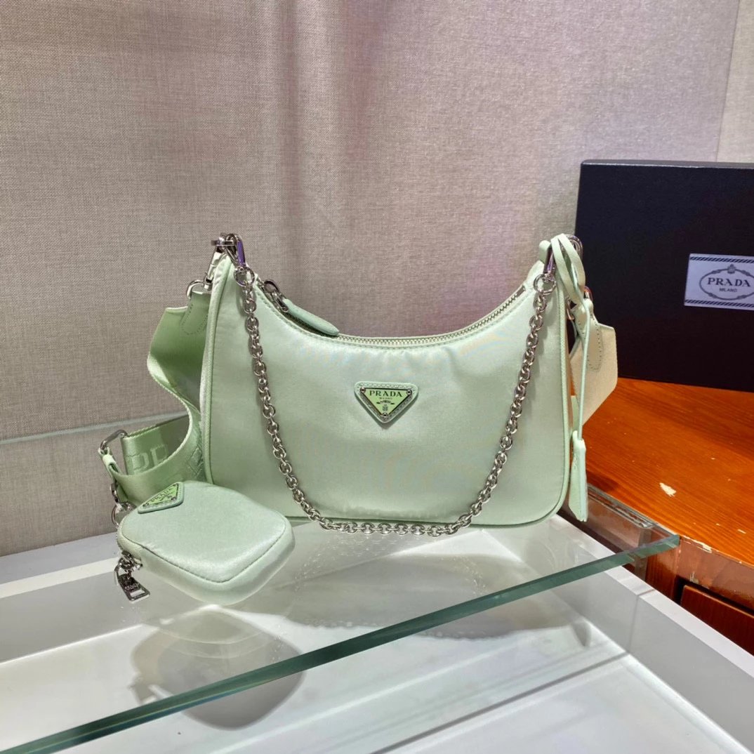 PRADA Bag Top version Original Order2020Re-Edition Autumn and Winter New Three-in-One Nylon Shoulder Girdle Hobo Nylon Shoulder Bag Underarm Bag Handbag Women's Bag1BH204