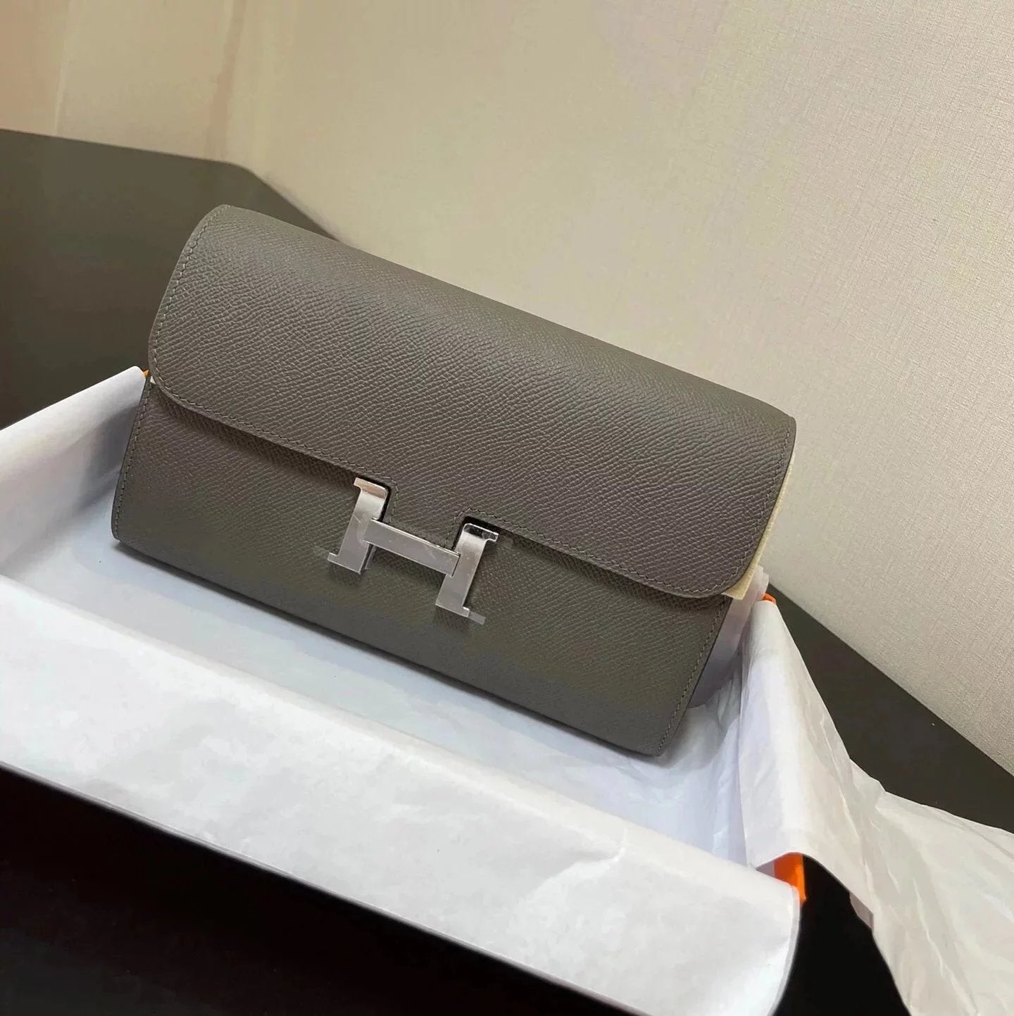 Hermes women's bag Top version New Kangkang Women's Bag epsom Leather Palm Print ConstanceToGoWoc Shoulder Crossbody Handbag Clutch Long Long Purse Wallet Dinner Bag