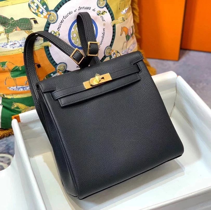 Hermes women's bag Top version h Handmade hermes High-End Backpack Backpack Men's and Women's Bag KellyAdo22cm Unisex Backpack Backpack Schoolbag Shoulder Bag Imported togo Leather Hand Sewing Wax Line