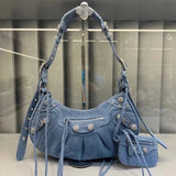Balenciaga Bag Top version 【**Surrogate Shopping Edition】2022Spring and Summer New Denim Series LeCagole Hobos Dumpling Bag Motorcycle Bag with Diamond Denim Underarm Bag