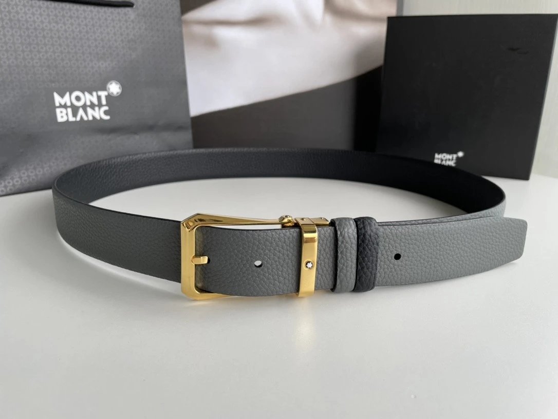 Montblanc Belt Top version Business Casual Belt Belt High Quality Double-Sided Head Layer Cowhide with Steel Buckle Men's Leather Belt Fashion All-Match Business Belt Double-Sided Available3.5