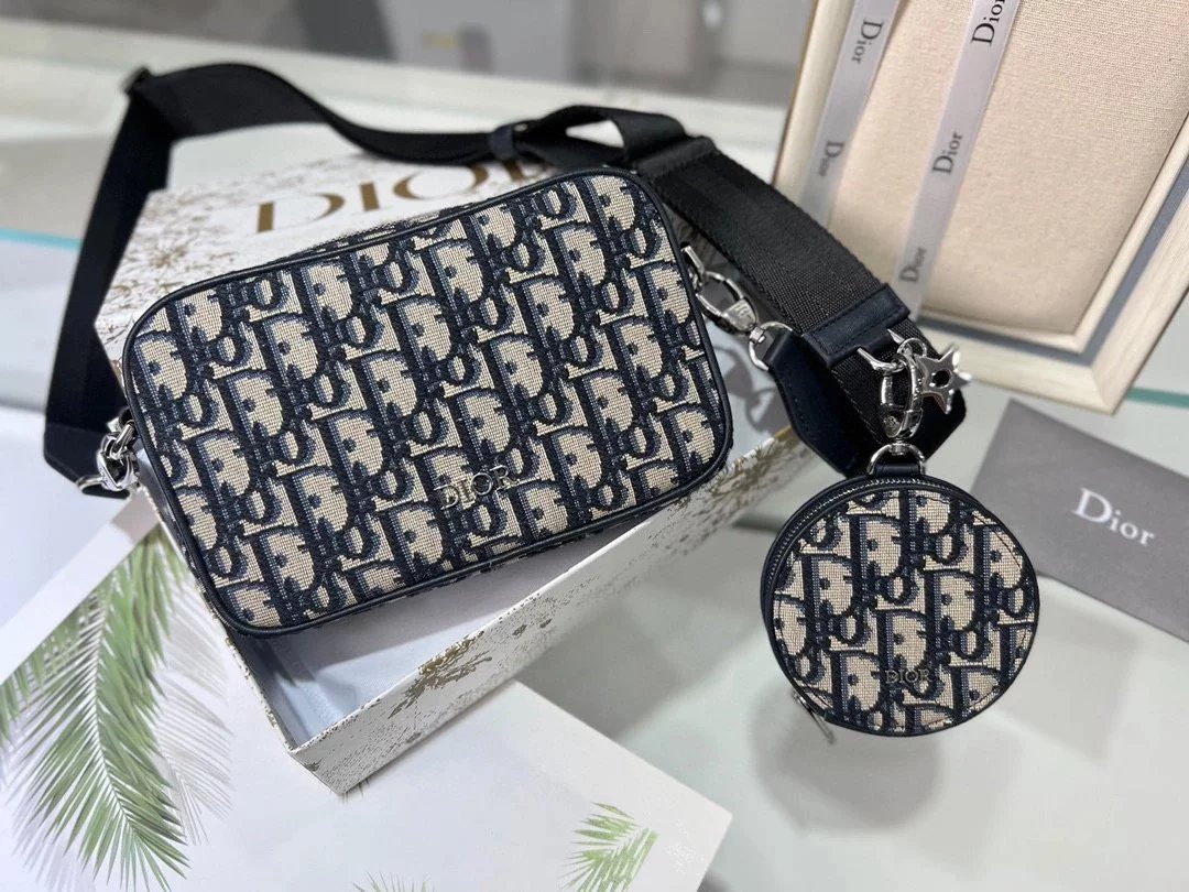 Dior Women's Bag Top version 【】Blue Presbyopic Vintage Bag Camera Bag➕Small round Biscuit Coin Purse Dioghomme Presbyopic Camera Bag New Crossbody Bag Men's and Women's Bags