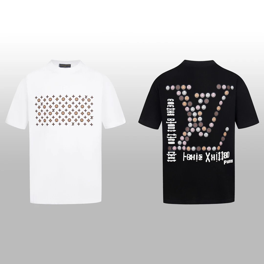 Louis Vuitton LV T-shirt Hand-drawn Smiley Face Print on the Chest logo round Neck Short Sleeve25ss New Pure Cotton Unisex Style T T-shirt OS Loose Fit Base Shirt Top Half Sleeve T-Shirt
