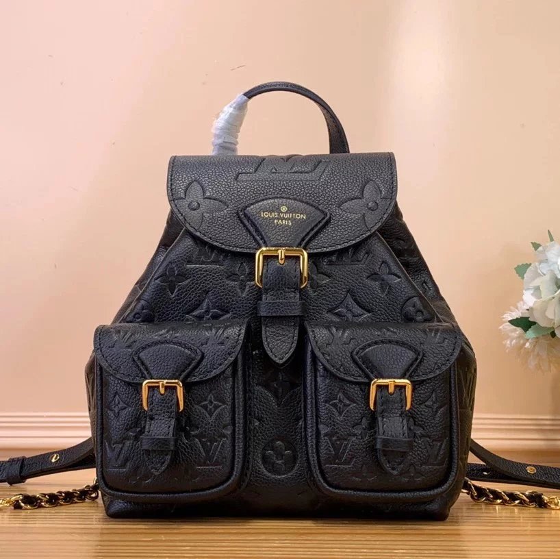 Louis Vuitton LV Backpack Top version 【Premium Version】24New Women's Bag m47106White m47072Black m47074Pink Full Leather Embossed Backpack Series backup Backpack Frog Small Backpack Cowhide Ladies Backpack Schoolbag