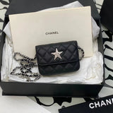 Chanel Women's Bag Top version 【**Original Leather】/24C New Style Silver XINGX Chain Bag Five-Pointed Star Small Waste Bag Coin Purse Lipstick Pack New XINGX Bag Small Bag