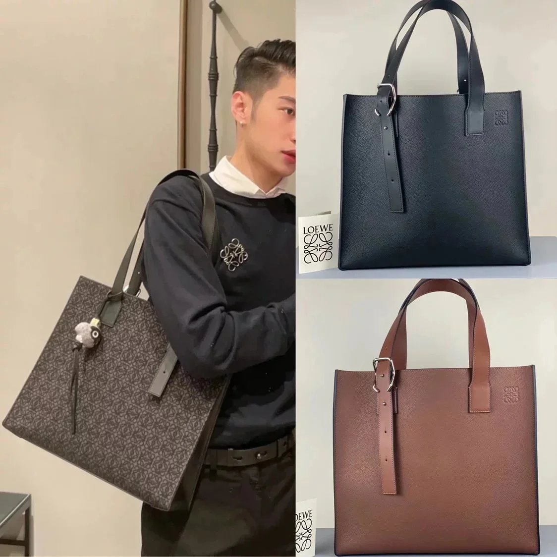 LOEWE Backpack Top version 【Surrogate Shopping Edition】BuckleTote Men's Tote Bag Office Worker Commuter Bag Computer Bag Handbag Loewe Men's Bag Business Briefcase Men's Handbag