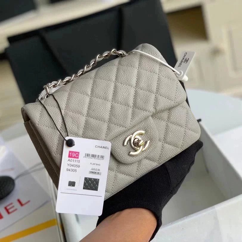 Chanel Women's Bag Top version Original Leather Surrogate Shopping Version New Bag Ch@ne1CF Fat Fang1115mini17cm Caviar Ball Grain Cowhide CF Sheepskin Mini Small Sized Flap Bag Shoulder Crossbody Chain Bag Lambskin Original Leather